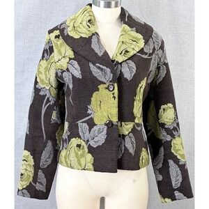 Isda & Co Cropped Blazer Brown Chartreuse Rose Tapestry Floral Lined M